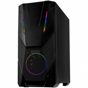 Inter-tech Chassis IT-3303 Hornet Gaming Tower, ATX, 1xUSB3.0, 2xUSB2.0, PSU optional, Window side panel, LED strips in the front , 120mm ARGB fan, Black