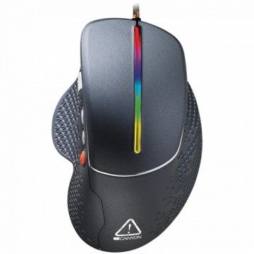 CANYON Apstar GM-12 Wired High-end Gaming Mouse with 6 programmable buttons, sunplus optical sensor, 6 levels of DPI and up to 6400, 2 million times key life, 1.65m Braided USB cable,Matt UV coating surface and RGB lights with 7 LED flowing mode, size:123