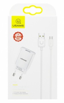 USAMS T21 USB 2A Сетевое зарядное устройство + Micro USB Дата кабель Белое