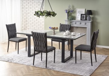 Halmar MARLEY extension table, color: top - white marble / grey, legs - black