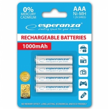 Esperanza EZA102W RECHARGED HR03 1000MAH ALWAYS READY BLISTER PACK 4PCS.