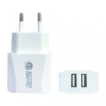 Extradigital Charger 2xUSB: 220V, 2.1A