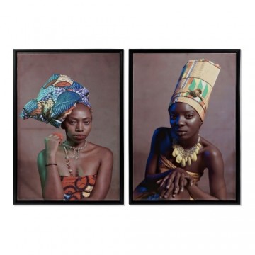 Painting DKD Home Decor African Art 65 x 3,5 x 90 cm Colonial African Woman Lacquered (2 Units)