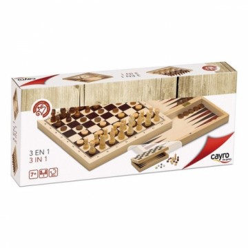 Set of 3 Board Games Cayro 648 Wood 29 x 29 cm 3-in-1 Chess Backgamon Ladies