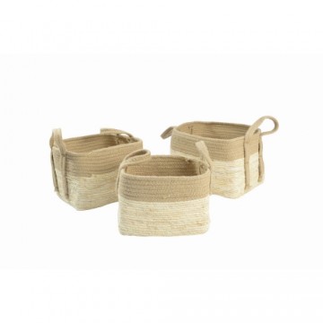 Set of Baskets DKD Home Decor Cream Natural Jute Natural Fibre 40 x 28 x 23 cm (3 Pieces)