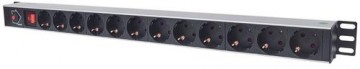 Intellinet Vertical Rackmount 12-Way Power Strip - German Type, With On/Off Switch and Overload Protection, 1.6m Power Cord (Euro 2-pin plug)