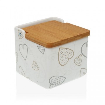 Salt Shaker with Lid Versa Cozy Bamboo Hearts Ceramic (12,2 x 11,5 x 12,2 cm)