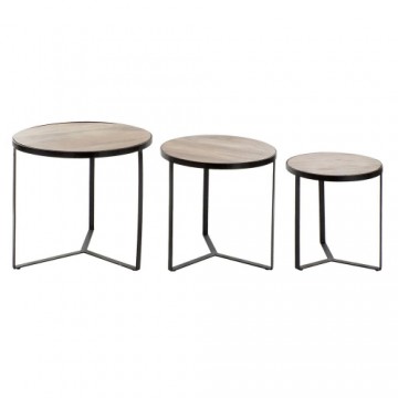 3 galdu komplekts DKD Home Decor Melns Metāls Brūns Mango koks (60 x 60 x 55 cm) (3 pcs)