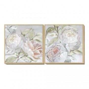 Painting DKD Home Decor 80 x 4 x 80 cm Flowers Shabby Chic (2 Units)