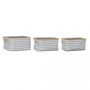 Basket set DKD Home Decor White Grey Jute Zigzag Boho 36 x 31 x 20 cm 3 Pieces