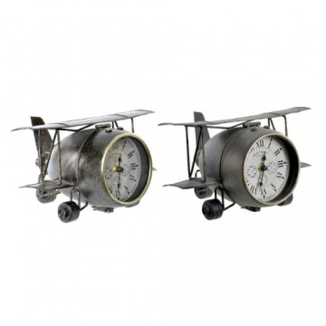 Table clock DKD Home Decor 26 x 21 x 15 cm Aeroplane Crystal Grey Green Iron (2 Units)