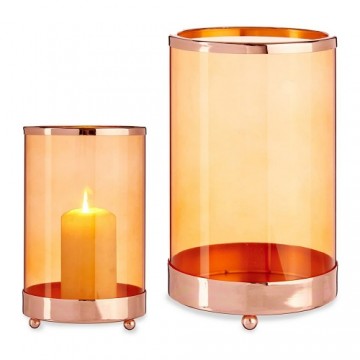 Candleholder Copper Amber Cylinder 12,2 x 19,5 x 12,2 cm Metal Glass