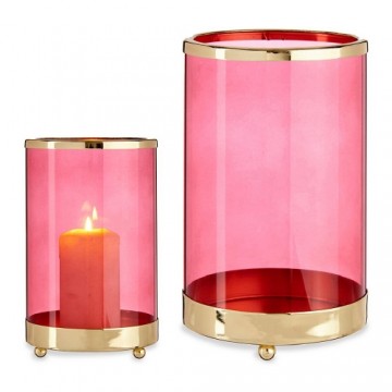 Candleholder Pink Golden Cylinder Metal Glass (12,2 x 19,5 x 12,2 cm)