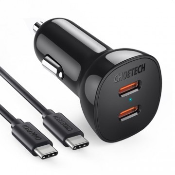 Зарядное устройство CHOETECH 2xUSB Type C + USB C - UAB C кабель для зарядки: 12-24V, 36W, QC3.0+PD