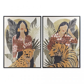 Картина DKD Home Decor Женщина Тигр (2 pcs) (103.5 x 4.5 x 144 cm)