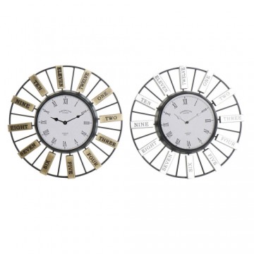 Wall Clock DKD Home Decor 40 x 6,4 x 40 cm Crystal Silver Golden Iron (2 Units)