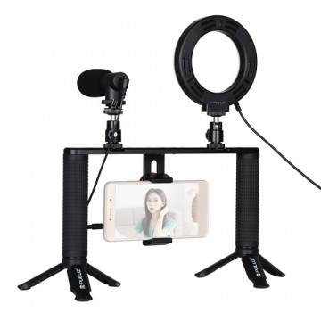 Puluz Blogging Smartphone Video Rig (LED Ring Light, Tripod Mount, Phone Holder, Mic)