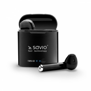 Savio TWS-02 Wireless Bluetooth Earphones, Black