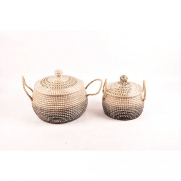 Basket set DKD Home Decor Grey Natural Bicoloured Seagrass Boho 41 x 41 x 33 cm (2 Units)