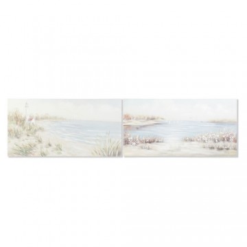 Glezna DKD Home Decor Pludmale Vidusjūra (140 x 3,7 x 70 cm) (2 gb.)