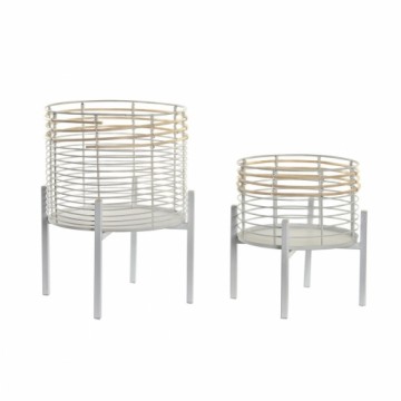 Set of pots DKD Home Decor White Natural Metal Rattan Squared 25 x 25 x 32 cm (2 Units)