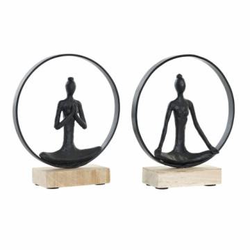 Декоративная фигура DKD Home Decor Чёрный Коричневый Алюминий Древесина манго Yoga современный (23 x 10 x 27 cm) (2 штук)