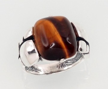 Серебряное кольцо #2101433(POx-Bk)_TE, Серебро	925°, оксид (покрытие), Тигровый глаз , Размер: 17.5, 6.5 гр.