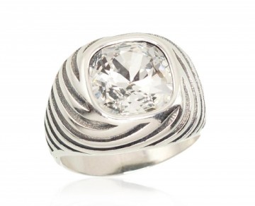 Серебряное кольцо #2101209(POx-Bk)_SV, Серебро	925°, оксид (покрытие), Кристаллы , Размер: 18, 8.3 гр.