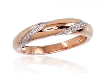 Золотое кольцо #1100658(Au-R+PRh-W)_DI, Красное Золото	585°, родий (покрытие) , Бриллианты (0,066Ct), Размер: 17.5, 2.5 гр.