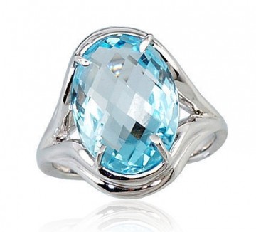 Zelta gredzens #1100113(Au-W)_TZLB, Baltais Zelts	585°, Debess zils topāzs , Izmērs: 18, 6.07 gr.