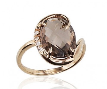 Золотое кольцо #1100023(Au-Y)_CZ+KZSM, Желтое Золото	585°, Цирконы , Дымчатый кварц , Размер: 18, 3.5 гр.