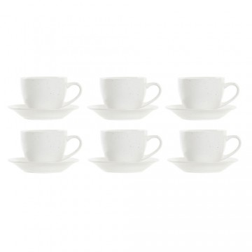 Piece Coffee Cup Set DKD Home Decor Natural Rubber wood White Stoneware 150 ml