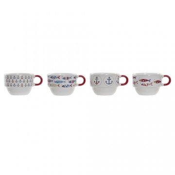 Piece Coffee Cup Set DKD Home Decor Red Multicolour Metal Stoneware Mediterranean 190 ml 4 Pieces