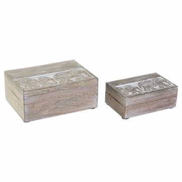 Set of decorative boxes DKD Home Decor Elephant White Mango wood 18 x 13 x 8 cm (2 Units)