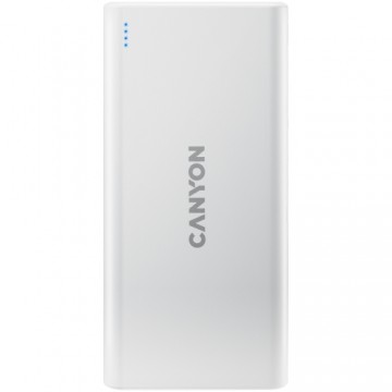 CANYON PB-106 Power bank 10000mAh Li-poly battery, Input 5V/2A, Output 5V/2.1A(Max), USB cable length 0.3m, 140*68*16mm, 0.24Kg, White