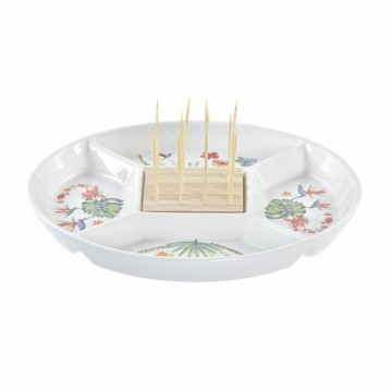 Snack tray DKD Home Decor Multicolour Natural Bamboo Stoneware Tropical 23,5 x 23,5 x 7 cm