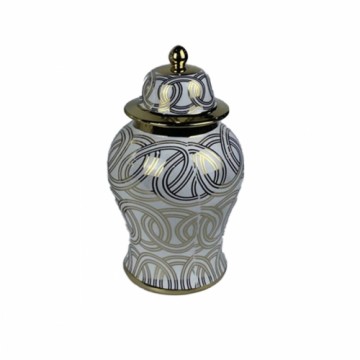 Vāze DKD Home Decor Porcelāns Bronza Balts Austrumniecisks (17 x 17 x 31 cm)