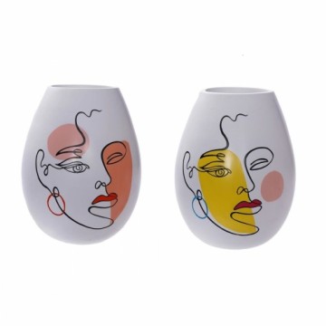 Vase DKD Home Decor 22,5 x 22,5 x 29 cm Face White Resin Multicolour (2 Units)