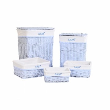 Set of Baskets DKD Home Decor Blue Celeste wicker Children's 44 x 34 x 56 cm (5 Pieces)