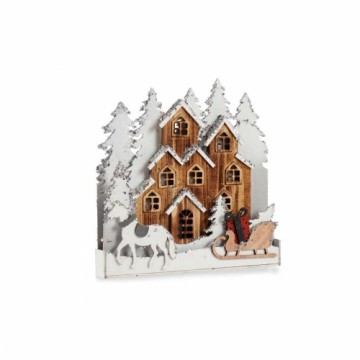 Decorative Figure White Brown Wood Town 44 x 44,5 x 6 cm Christmas
