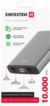 Swissten Aluminium Power Banka Ārējās Uzlādes Baterija 2xUSB / USB-C / Micro USB / 20W / 10000 mAh