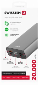 Swissten Aluminium Power Banka Ārējās Uzlādes Baterija 2xUSB / USB-C / Micro USB / 20W / 20000 mAh