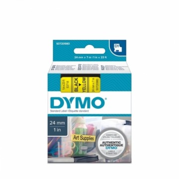 Kleepkirjalint Dymo 24mm x 7m must tekst kollasel 53718 (P)