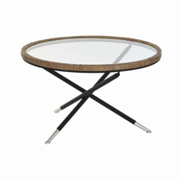 Вспомогательный стол DKD Home Decor Стеклянный Натуральный Серебристый Чёрный Металл (80 x 80 x 48 cm)
