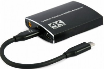 Adapteris Gembird USB-C Type-C Male - 2 x HDMI Female 4K Black