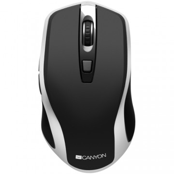 CANYON 2.4GHz Wireless Rechargeable Mouse with Pixart sensor, 6keys, Silent switch for right/left keys,Add NTCDPI: 800/1200/1600, Max. usage 50 hours for one time full charged, 300mAh Li-poly battery, Black -Silver, cable length 0.6m, 121*70*39mm, 0.