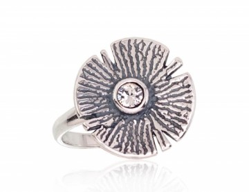 Серебряное кольцо #2101684(POx-Bk)_SV, Серебро 925°, оксид (покрытие), Кристаллы, Размер: 18, 2.9 гр.