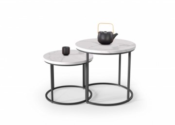 Halmar OREO set of two c. tables - white marble / black