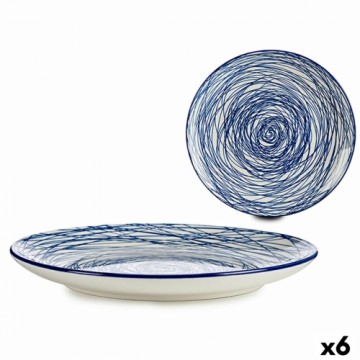 Flat plate Stripes Porcelain Blue White 6 Units (24 x 2,8 x 24 cm)