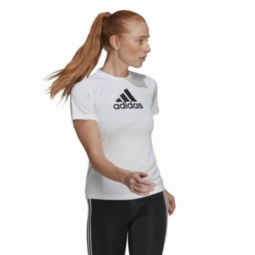 Women’s Short Sleeve T-Shirt Adidas Primeblue D2M Logo Sport  White